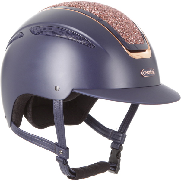 2026 Evoke Unisex Callisto Classic Peak Riding Hat & Liner 200382003 - Navy / Rose Gold / Crystal